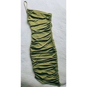 Olive Green Ruched Dress